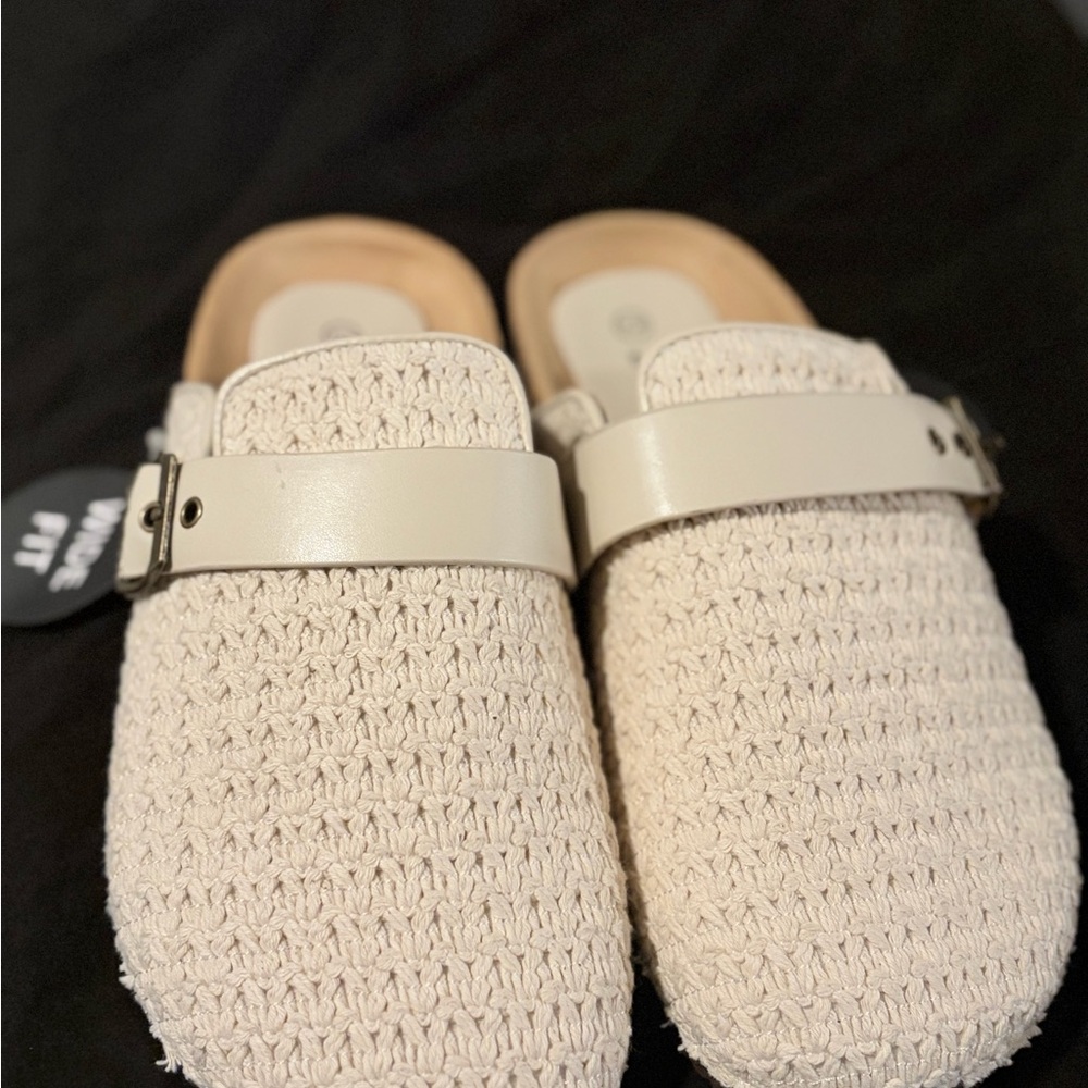 Forever 21 Cream Woven Slip-On Mules with Buckle